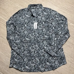 Coofandy Mens Paisley Button Up Shirt NWT Size XL Gray Floral Long Sleeve Casual - Picture 1 of 7