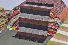 Handmade Brown Striped Mat Bedroom Kitchen Carpet Bedside Kilim Entry Decor Rug