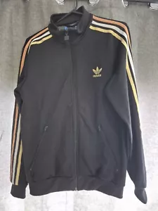 ADIDAS Youth Size 16 Black Full Zip Jacket 3 Stripes White Bronze & Gold Vintage - Picture 1 of 6