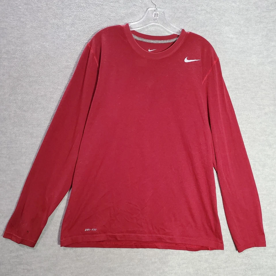 Nike мужчин Activewear верхний большой красный логотип Dri Fit длинным рукавом ворота футболка - Изображение 1 из 4