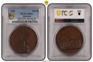 German States Hamburg City St. Nikolai Church Brass Medal 1842 PCGS SP63 - Picture 1 of 1