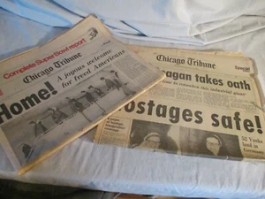 Bundle of 2 Vintage Chicago Tribune Headlines Hostages Safe January 1981 - Picture 1 of 5