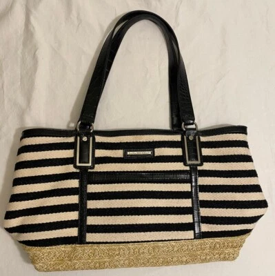 Dana Buchman Satchel Bag Striped Black & White NWOT - Image 1 of 4