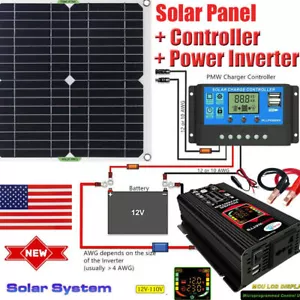 Complete Solar Panel Kit 6000W Power Inverter Set 12V Battery Charger Controller - Bild 1 von 12