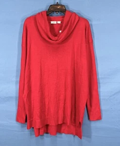 NWT CATO Solid Red LIGHTWEIGHT KNIT Cowl Neck HIGH-LOW HEM Pullover SWEATER Sz L - Picture 1 of 5