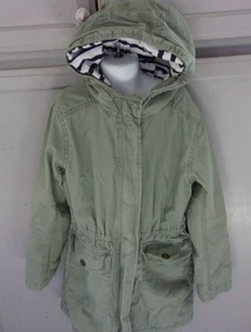 GAP green denim hooded zip-up jacket w black/white lining girl sz M 8/10 - Picture 1 of 5