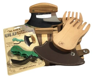 Ultimate BUNDLE- Handmade DARK Leather Sheath UlU Factory Birch Wood Handle Kni - Picture 1 of 10