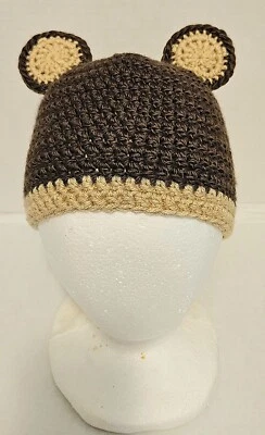 New Bear Brown Toddler Kids Crochet Hat Skull Beanie 19" Head - Image 1 of 4