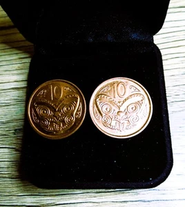 New Zealand - Coin Based Cufflinks -10 Cents - Koruru (Maori mask) - Picture 1 of 2