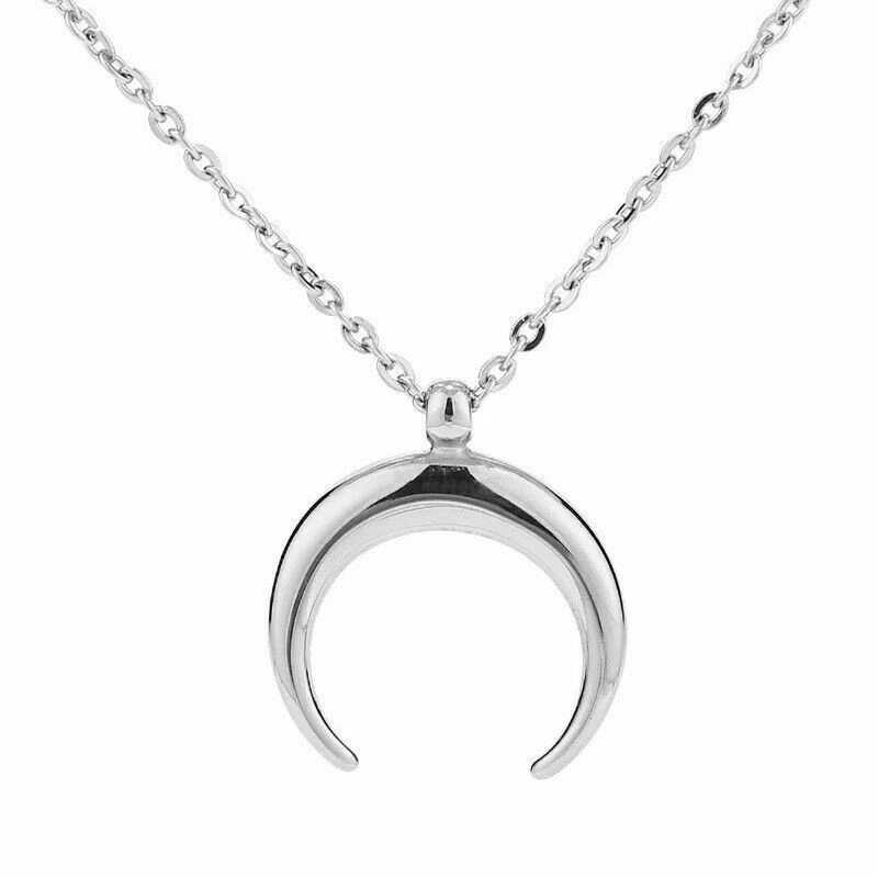 Collana LUNA rovesciata Argento mezzaluna catena Acciaio inox con ciondolo Donna - Immagine 1 di 4