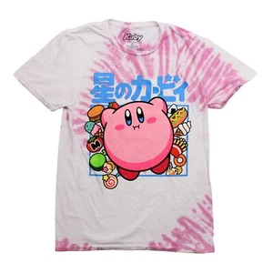 Kirby New Adult T-Shirt - Below Kanji in Blue Box Surrounded by Food Tie Dye - Picture 1 of 1