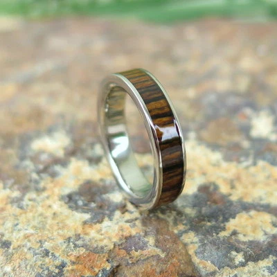 Alianza de anillo de boda de titanio de madera de bocote de joyería hawaiana 4 mm #TRG-1001-04  Foto 1 de 4