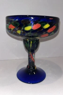 Vidrio Margarita soplado a mano vidrio confeti diseño azul 16 oz Foto 1 de 4