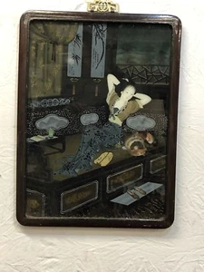 Antikes japanisches Rückglasgemälde einer Geisha, Original - Bild 1 von 4