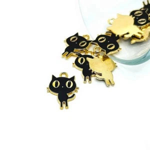 4, 20 or 50 BULK pcs Black Enamel Cat Charms - US Seller - BK1170 - Picture 1 of 3