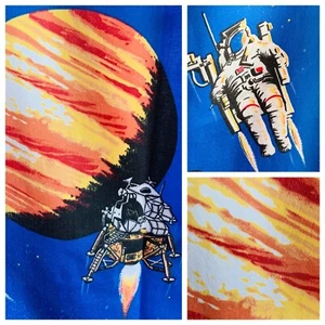 D72" W120" Pair Curtains Vintage Space Astronaut Rocket Blue Pencil Pleat - Picture 1 of 12