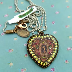 Michal Negrin Heart Angel Necklace Retro Long White & Green Swarovski Crystals - Picture 1 of 14
