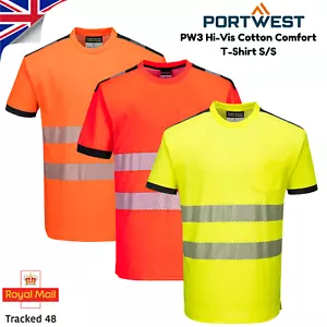 T-shirt Portwest PW3 Hi-Vis cotone comfort traspirante sicurezza abbigliamento da lavoro maglietta - Foto 1 di 21