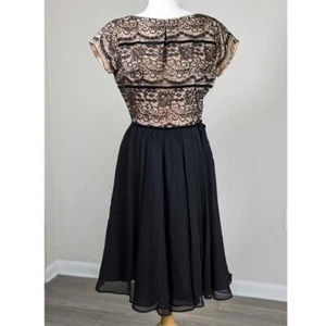 Vintage 1950s Martha Manning Misses Black and Tan Lace Velvet Bow Party Dress - Picture 1 of 9