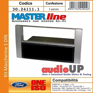 MASCHERINA AUTORADIO 1 DIN CON CASSETTO PER FORD C-MAX FINO A 2011 COLORE SILVER - Foto 1 di 1