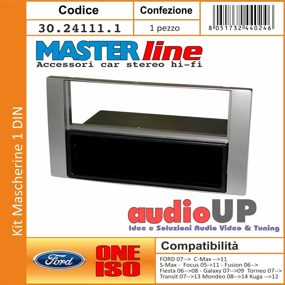 MASCHERINA AUTORADIO 1 DIN CON CASSETTO FORD FIESTA DA 2006 A 2008 COLORE SILVER - Immagine 1 di 1