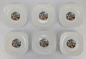 Vintage Pope Gosser Rose Point Square Salad Plates Set of 6 Colonial Man Woman - Picture 1 of 9