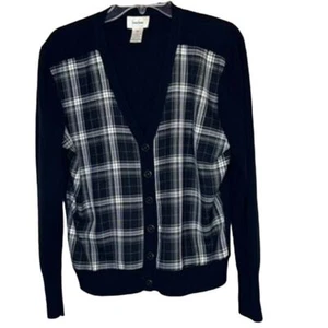 NEIMAN MARCUS WOMEN XL 100% CASHMERE PLAID PRINT SWEATER CARDIGAN - Picture 1 of 8