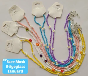 Brillen Schlüsselband Halskette Blume Perlen Gesichtsmaske Halter Erwachsene Kind 29" Neu in Verpackung - Bild 1 von 11