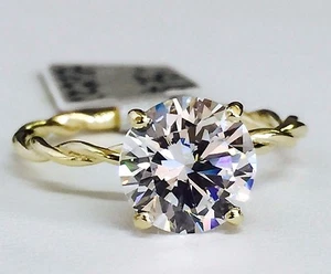 14K Gelbgold Twist Seil Design Solitär Zirkonia Verlobungsring 2ct - Bild 1 von 5