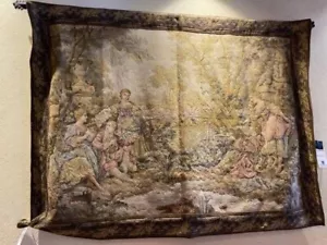 Large Vintage Embroidered TAPESTRY W/IRON ROD - 56" X 45" - Picture 1 of 4