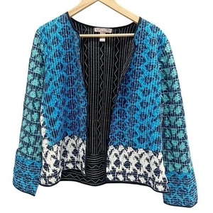Chico’s Quilted Blazer Cotton Open Front Jacket Women’s Large Boho Artsy - Picture 1 of 11