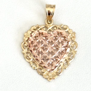 Beverly Hills 14K Yellow & Rose Gold Heart Two Tone Floral Openwork Pendant - Picture 1 of 11