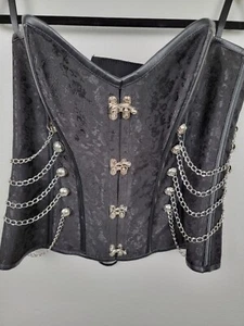 Schwarz Bustier Korsett Top Ketten Haken 5XL Schnürung Rückseite Goth Punk Biker SEXY BT3 - Bild 1 von 10