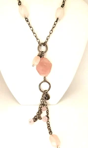Collana Danon Heavy 30” Quarzo Rosa Lariat Tono Argento Designer di fascia alta - Foto 1 di 3