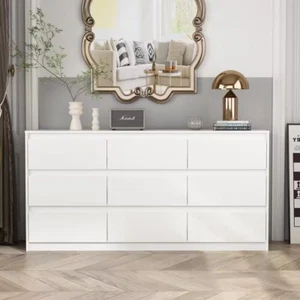 NEW White 9-Drawer Wood Dresser Storage Cabinet 31.5"H x 63"W x 15.7"D - Picture 1 of 12
