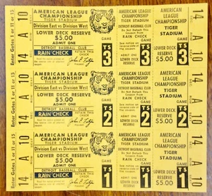 Detroit Tigers Vintage American League Championship Unused Rare Error Tickets - Picture 1 of 2