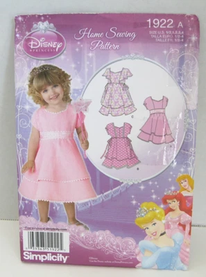 Simplicity 1922 Disney Princess Dress in 3 Styles Pattern Girls'  1/2-4 Uncut - Image 1 of 2