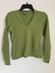 Maglione Ann Taylor 100% cashmere S donna verde scollo a V pullover Academia Normcor - Foto 1 di 7