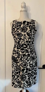 Damen-Etuikleid neu mit Etikett Ann Taylor elfenbeinfarben schwarz Blumenmuster ärmellos Größe 4P - Bild 1 von 8