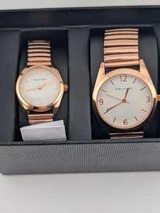Structure His and Hers Rose Gold Tone Watch Set Stretch Band- New In Box - Picture 1 of 9
