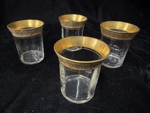 (4) Tiffin Franciscan 'Minton' Clear Optic 2.5" Gold Encrusted WHISKEY TUMBLERS - Picture 1 of 6