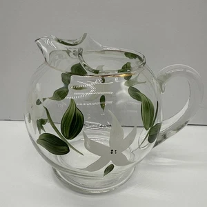 Dunbar Style Hand Painted Glass Pitcher Gold Trim Approx. 5.5” Tall MCM Floral - Picture 1 of 8