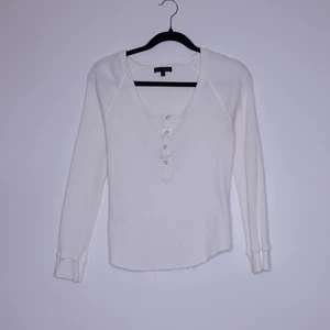 THE RANGE Boyfriend Henley Top weiß Waffelstrick Langarm Freizeit Damen S - Bild 1 von 14