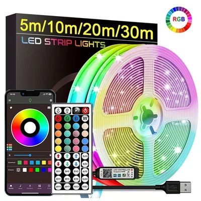 RGB LED Strip 5m 10m 20m 30m – Room Lighting with Remote – USB Powered 5V - Image 1 of 4