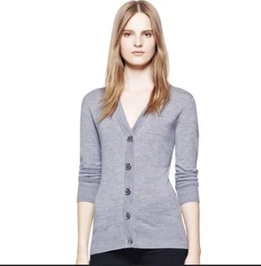 Tory Burch Simone Merino Wool Cardigan Gray Silver Buttons Sz M - Picture 1 of 6