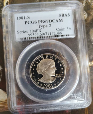 1981 S Type 2 Susan B Anthony Dollar PF 69 DCAM PCGS Proof SBA #2086 - Image 1 of 4