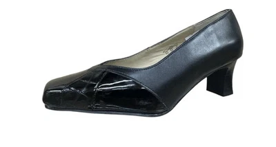 Equity Alicia Wide Fitting EE Leather Vintage Court Shoes Black Leather/ Patent - Image 1 of 4