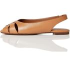 BNIB Amazon Brand - Find, Tan Leather Peep Toe Crossover Slingback Sandal Size 4