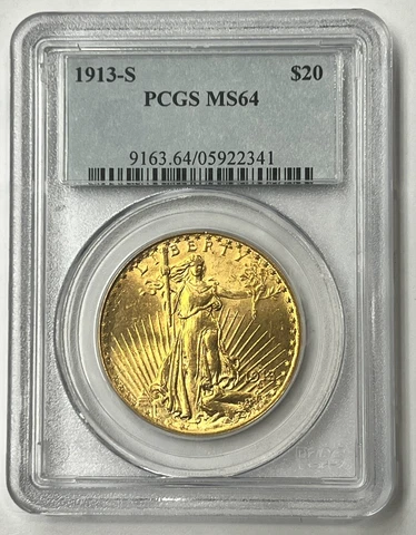 1913-S $20 Saint Gaudens Pre-33 Gold Double Eagle PCGS MS64 tiny Mintage 34,000 Cover