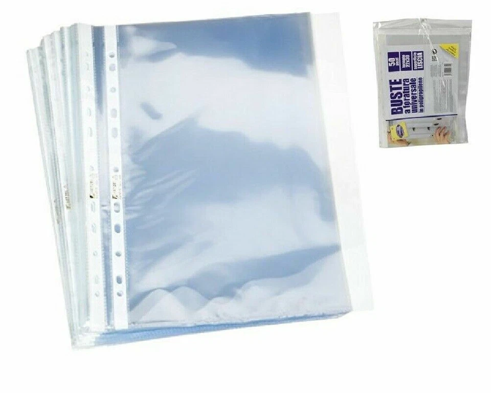 100 Busta A4 Liscia Trasparente Portadocumenti Perforata Universale - Immagine 1 di 1